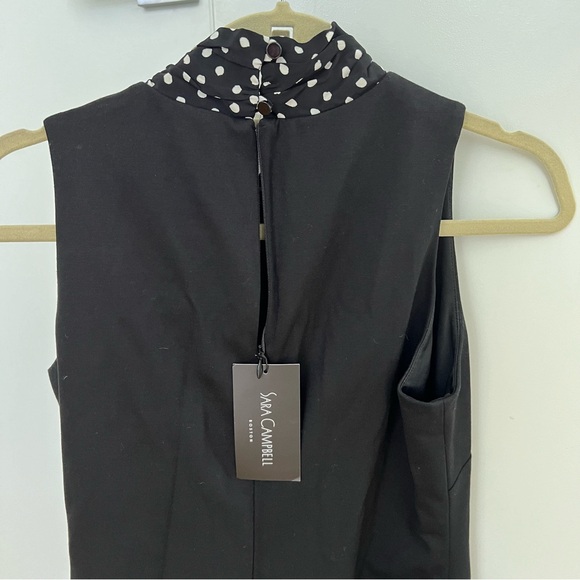 Sara Campbell black knit sheath dress with polka dot neck tie - Picture 4 of 5